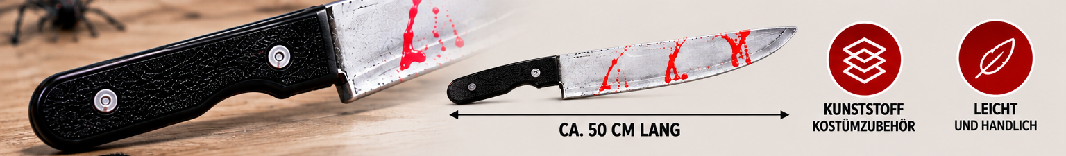 Schwarzer strukturierter Messergriff und Gesamtlänge von ca. 50 cm